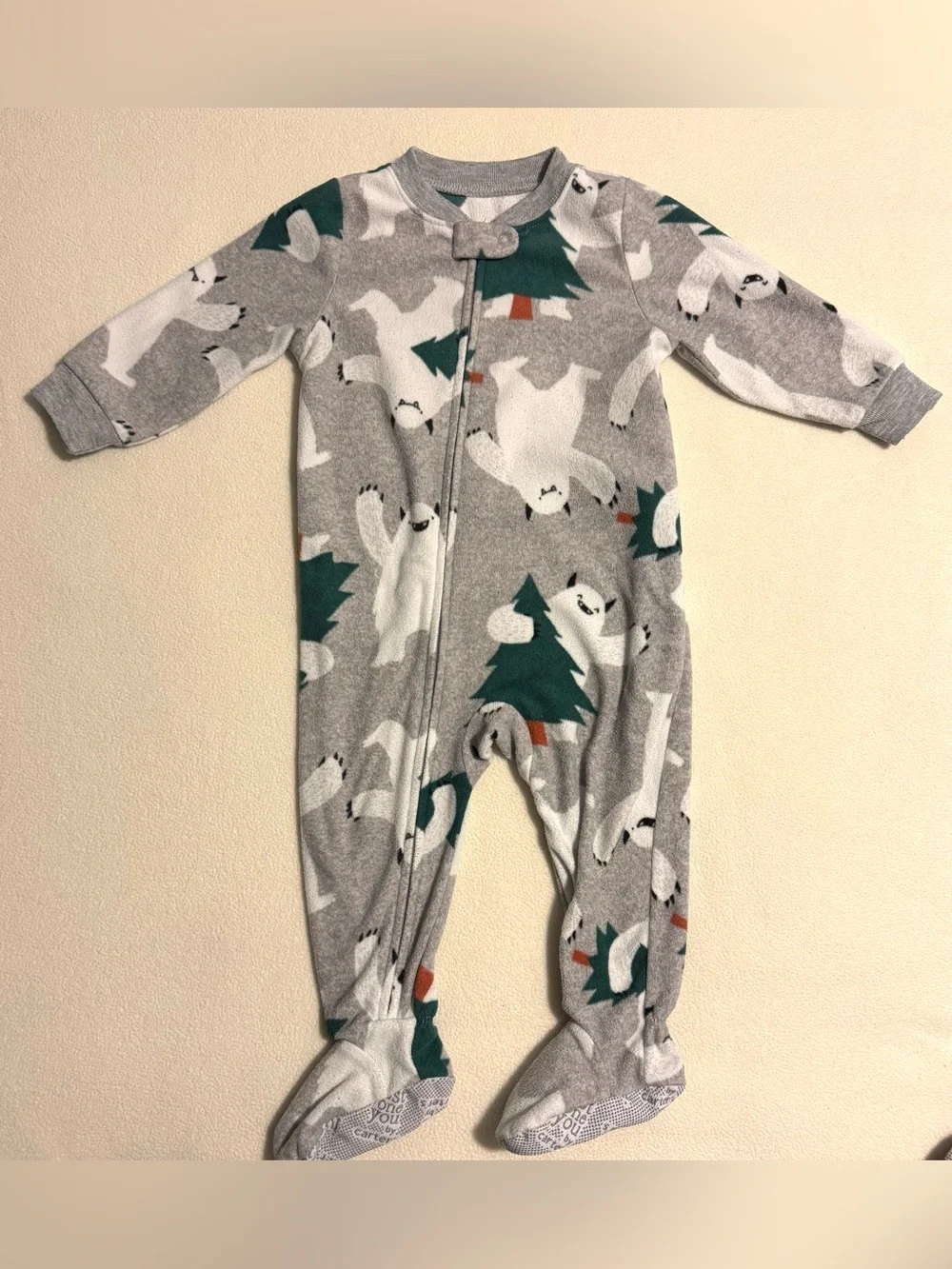 Carter’s 12M Fleece Footed PJs Winter Set of 3 Buffalo Plaid Moose Bear Winter